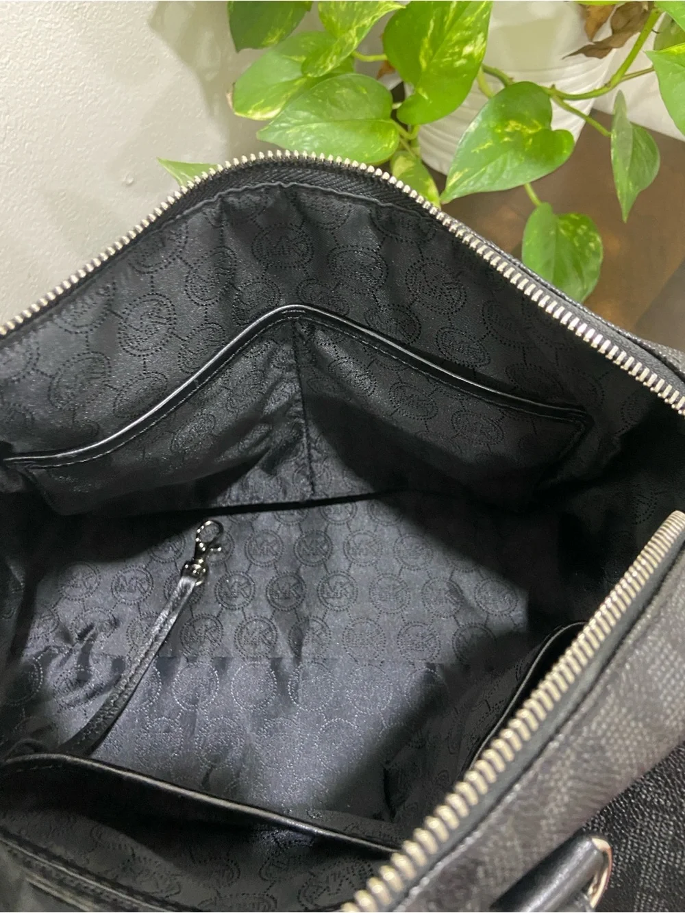 Michael Kors Black/Gray Logo Duffle Satchel w/Silver Hardware (possibly Grayson)